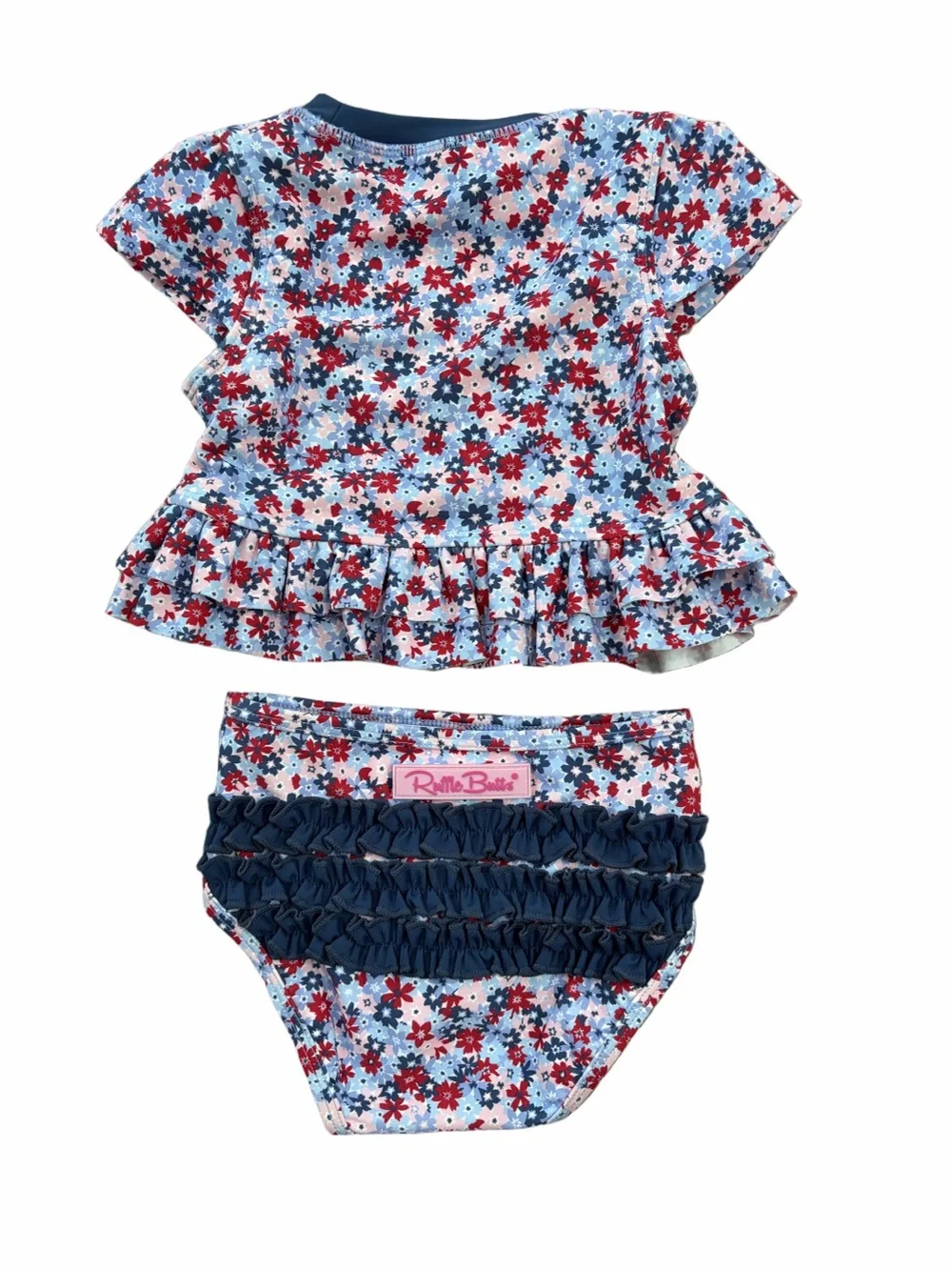 RuffleButts NWT Size 2T Red White & Bloom Cap Sleeve Ruffle Hem Bikini Swimsuit